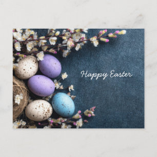 Postale Carte de Pâques avec Fleurs et Œufs de Pâques