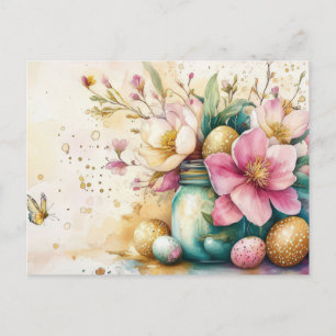 Postale Carte de Pâques avec œufs de Pâques et fleurs