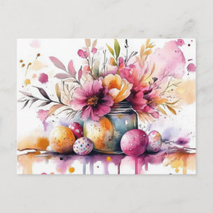 Postale Carte de Pâques avec œufs de Pâques et fleurs
