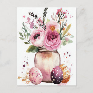 Postale Carte de Pâques avec œufs de Pâques et fleurs