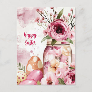 Postale Carte de Pâques avec œufs de Pâques et fleurs
