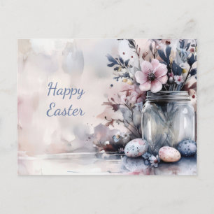 Postale Carte de Pâques avec œufs de Pâques et fleurs