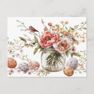 Postale Carte de Pâques avec œufs de Pâques et fleurs