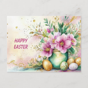 Postale Carte de Pâques avec œufs de Pâques et fleurs