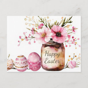 Postale Carte de Pâques avec œufs de Pâques et fleurs
