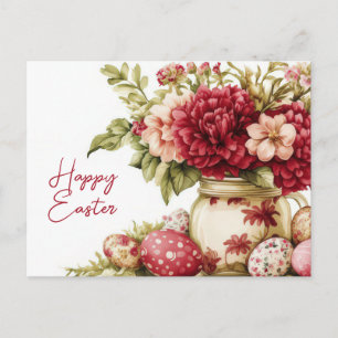 Postale Carte de Pâques avec œufs de Pâques et fleurs