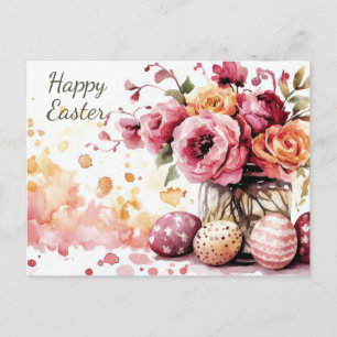 Postale Carte de Pâques avec œufs de Pâques et fleurs