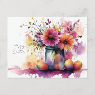 Postale Carte de Pâques avec œufs de Pâques et fleurs