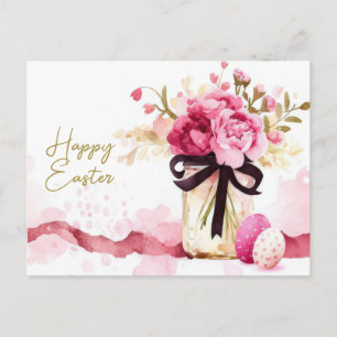 Postale Carte de Pâques avec œufs de Pâques et fleurs