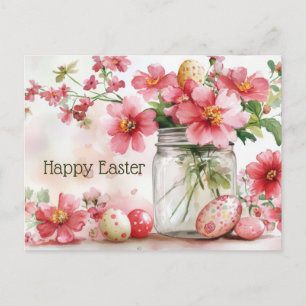Postale Carte de Pâques avec œufs de Pâques et fleurs