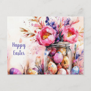 Postale Carte de Pâques avec œufs de Pâques et fleurs