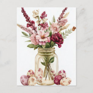Postale Carte de Pâques avec œufs de Pâques et fleurs