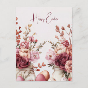 Postale Carte de Pâques avec œufs de Pâques et fleurs