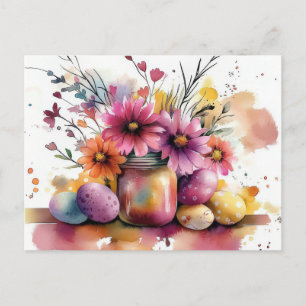 Postale Carte de Pâques avec œufs de Pâques et fleurs