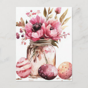 Postale Carte de Pâques avec œufs de Pâques et fleurs