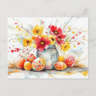 Postale Carte de Pâques avec œufs de Pâques et fleurs