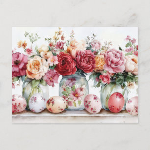 Postale Carte de Pâques avec œufs de Pâques et fleurs