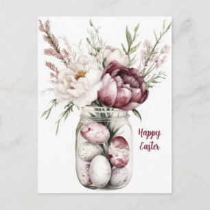 Postale Carte de Pâques avec œufs de Pâques et fleurs