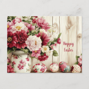 Postale Carte de Pâques avec œufs de Pâques et fleurs