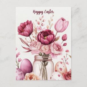 Postale Carte de Pâques avec œufs de Pâques et fleurs