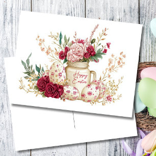 Postale Carte de Pâques avec œufs de Pâques et fleurs