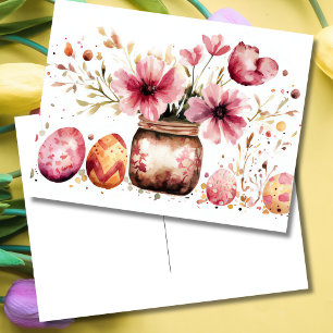 Postale Carte de Pâques avec œufs de Pâques et fleurs