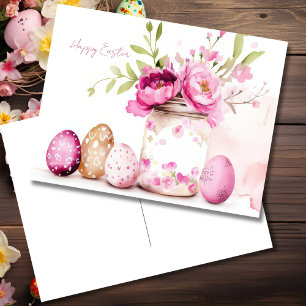 Postale Carte de Pâques avec œufs de Pâques et fleurs