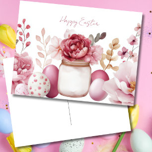 Postale Carte de Pâques avec œufs de Pâques et fleurs