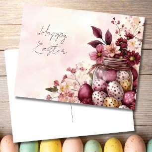 Postale Carte de Pâques avec œufs de Pâques et fleurs
