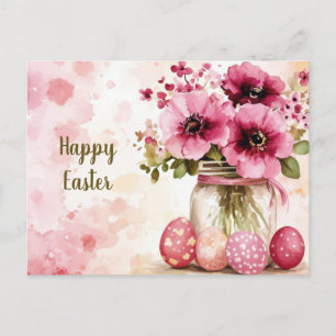 Postale Carte de Pâques avec œufs de Pâques et fleurs