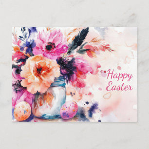 Postale Carte de Pâques avec œufs de Pâques et fleurs
