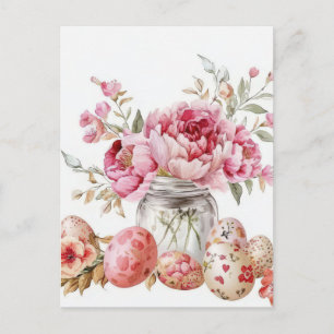 Postale Carte de Pâques avec œufs de Pâques et fleurs