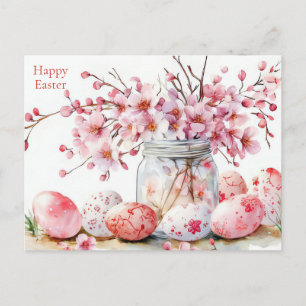 Postale Carte de Pâques avec œufs de Pâques et fleurs