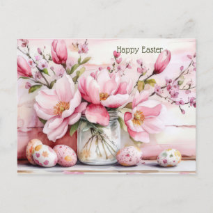 Postale Carte de Pâques avec œufs de Pâques et fleurs