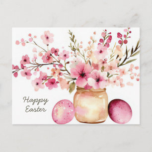 Postale Carte de Pâques avec œufs de Pâques et fleurs