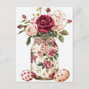 Postale Carte de Pâques avec œufs de Pâques et fleurs