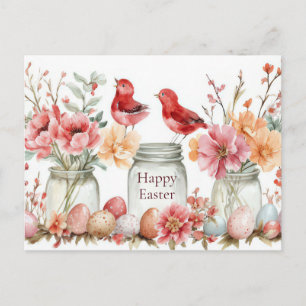 Postale Carte de Pâques avec œufs de Pâques et fleurs