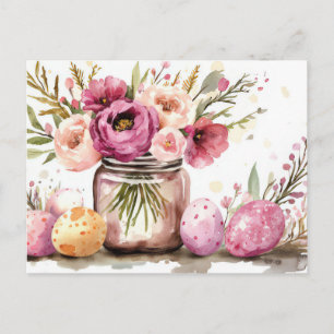 Postale Carte de Pâques avec œufs de Pâques et fleurs
