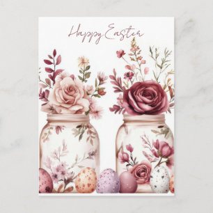 Postale Carte de Pâques avec œufs de Pâques et fleurs