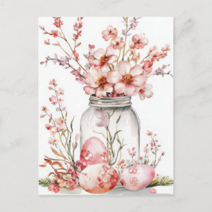 Postale Carte de Pâques avec œufs de Pâques et fleurs