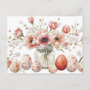 Postale Carte de Pâques avec œufs de Pâques et fleurs