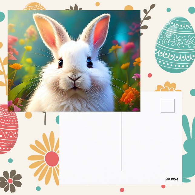 Postale Carte de Pâques Lapin de Pâques adorable (Easter bunny rabbit spring flowers easter greetings postcard springtime cute animal)