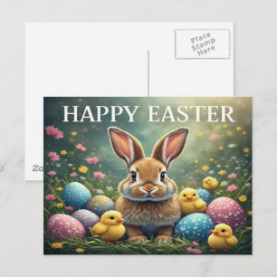 Postale Carte de Pâques Lapin Joyeux