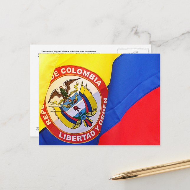 Postale Carte de poste de voyage Drapeau colombien (Devant/Arrière en situation)