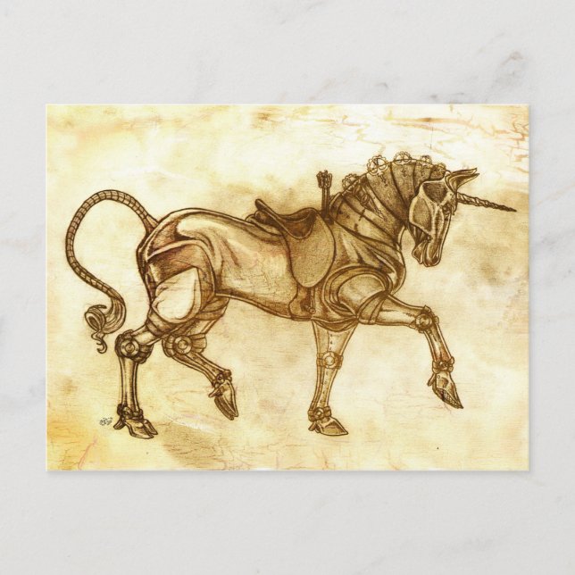 Postale Carte de poste Steampunk Unicorn Sketch (Devant)