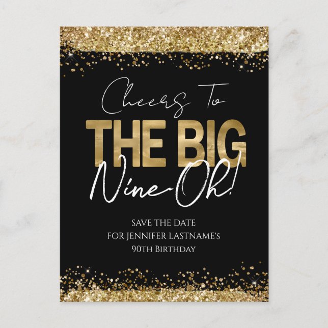 Postale Carte de pré-réservation pour les 90 ans or noir (Devant)