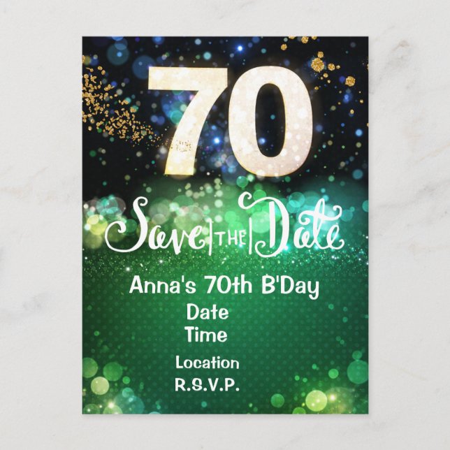 Postale Carte de préavis de 70e anniversaire verte (Devant)