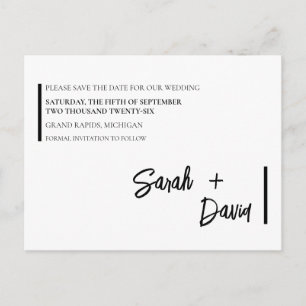 Postale Carte de rappel de date minimaliste noir et blanc
