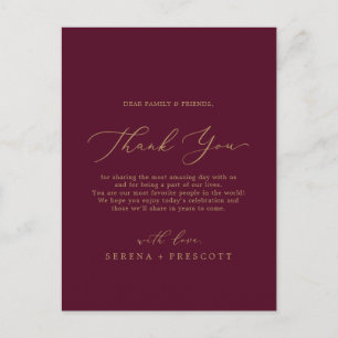 Postale Carte de réception Delicy Gold Burgundy Merci