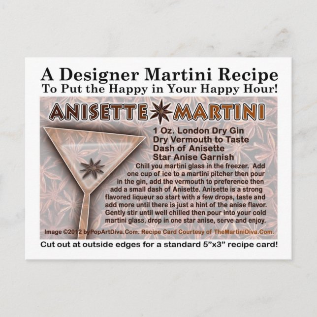 Postale Carte de recette de Anisette Martini (Devant)